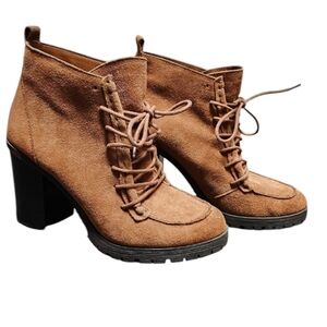Circus by Sam Edelman Brown Suede Lace Up Chunky Heel Boots Size 8
